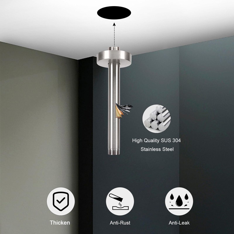 HarJue Ceiling Mounted Shower Arm, Rain Extension Arm with Flange