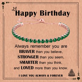 CERSLIMO Tennis Bracelet with Birthstone - Birthday Gifts for Girls, Silder Bracelet Birthday Jewellery Womens Birthday Gifts, 12 Months Birthstone Birthday Bracelets, May.