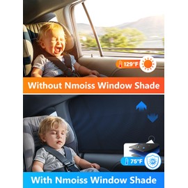 Nmoiss [2025 Upgraded] Car Window Shades for Baby[Ice Crystal Cooling Layer](2 Pack) UV-Blocker Cling Sun Shade 99% UV Protection Fit SUV/Sedan/Minivan | Roll Windows Down, Privacy Safe Small