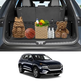 Karltys Santa Fe Cargo Net for 2013-2025 Hyundai Santa Fe Envelope Style Cargo Net, Highly Elastic Rear Trunk Cargo Net for Santa Fe Accessories Double Layer Nylon Mesh Netting with Metal Hooks