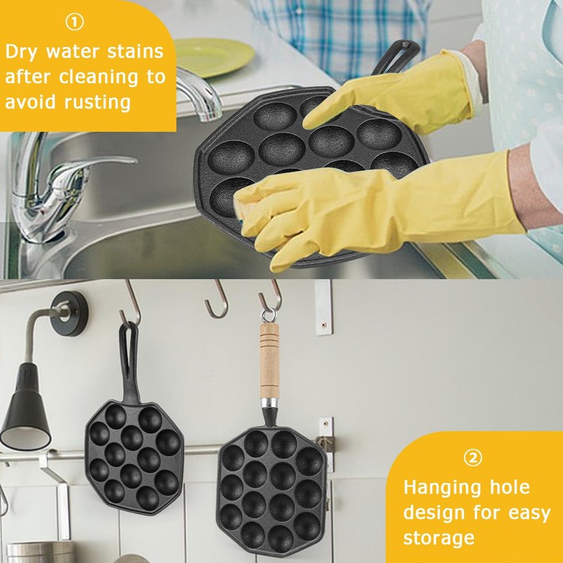 DOERDO Takoyaki Maker 12 Holes Takoyaki Pan Cast Iron Octopus