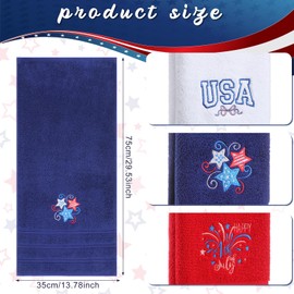 FuWeave 3 Pack Patriotic Hand Towels 13.4 x 29.2 Inch 4th of July Towels Cotton Embroidered American Flag Towel Stars Bathroom Decorative for Bathroom Kitchen Gym Yoga Hand Drying Cleaning