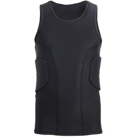 Jellybro Padded Sleeveless Shirt Chest Rib Protector Protective Shir Vest for Football Rugby Paintball Black