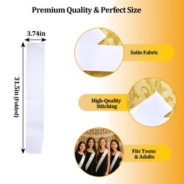 smrtcol Blank Satin Sashes for DIY Decorating, White Sash Plain Sash Unfinished Sashes for Weddings, Birthdays, Bachelorette, Bridal Shower, Homecoming, Team Events (10 Pack)