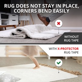 X-Protector Rug Tape for Carpet - 16 Pcs Set - White Anti-Slip & Anti-Curling Carpet Tape for Rugs - Premium Rug Pad Gripper - Ideal Carpet Corner Grippers to Keep Your Rugs & Make Corners Flat