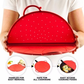 Exultimate Splatter Screen Pan Guard Frying Bacon Grease Oil Red Silicone Stove Top Cooking