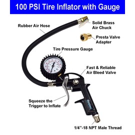 YOTOO Heavy Duty Air Compressor Accessories Kit 20 Pieces with 1/4 inch x 25 feet Polyurethane Air Compressor Hose, 100 PSI Tire Inflator Gauge, Air Blow Gun and Air Hose Fittings