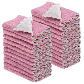 Paquete de 22 paños de cocina reutilizables, antiadherentes, lavables, de secado rápido, paños de limpieza de terciopelo coral superabsorbentes para limpiar vajillas, cocina, baño (púrpura-gris-10 x 6 pulgadas)