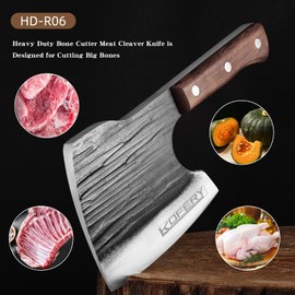 KOFERY Heavy-Duty Bone Chopper Knife - Handmade 5mm Thick High Carbon Steel Meat Cleaver with Axe Blade for Kitchen and Outdoor BBQ (Black)