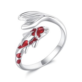 HBLICY Koi Fish Ring Sterling Silver Adjustable Open Ring Lucky Fish Jewelry Gifts for Women