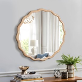 TREATLIFE HOME Elegant Solid Wood Wavy Mirror for Home Decor, 36" x 36", Durable Natural Wood Frame, Versatile Wall Decor for Any Room