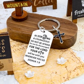 Lervuh Bible Verse Keychain Inspirational Gifts for Men Christian Keychains Be Strong and Courageous Joshua 1 9 Religious Keychain Mens Christian Gifts for Husband Brother Boyfriend Cross Charms