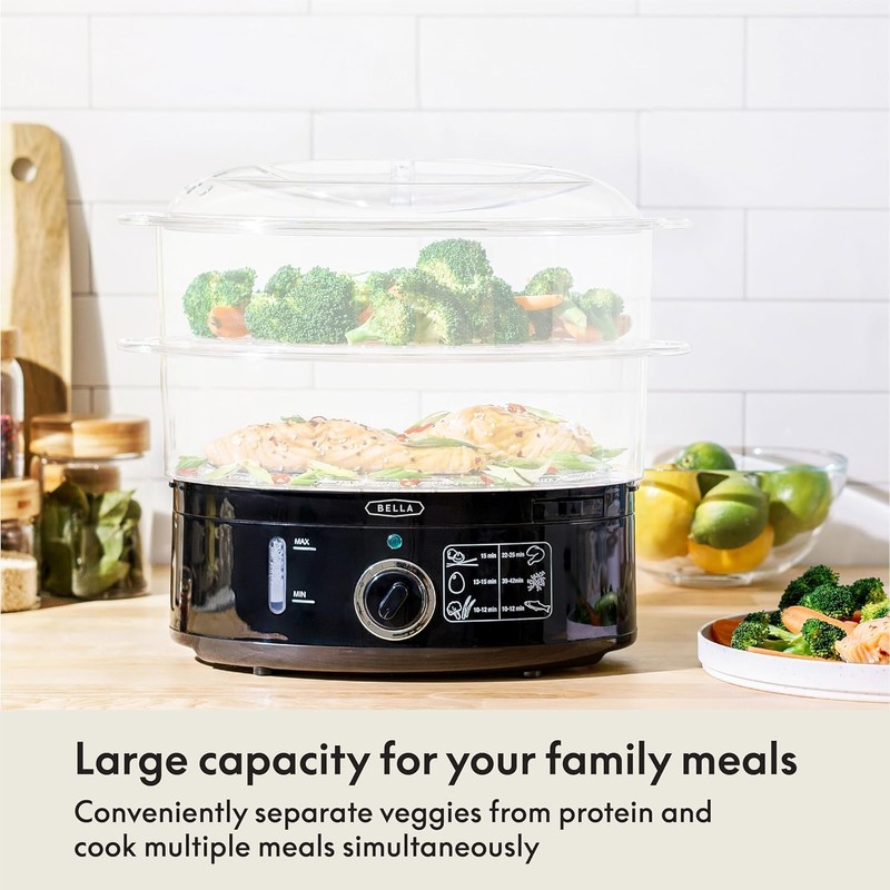 BELLA Two Tier Food Steamer with Stackable Baskets & Removable
