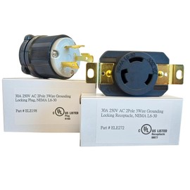 OCSParts L6-30PR NEMA L6-30 Plug and Receptacle Set - Rated for 30A, 250V, 3-Wire - cUL Listed (Pack of 2)