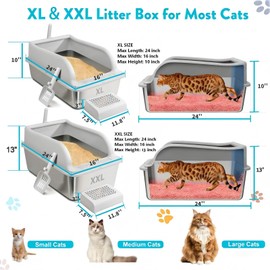 2PACK XXL Stainless Steel Litter Box with Lid, Extra High Sides & Steps
