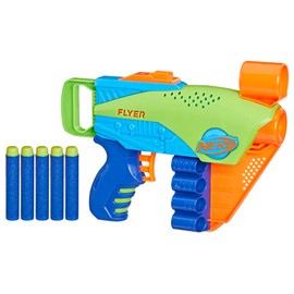 Nerf Elite Jr. Flyer Easy-Play Schaumstoff-Blaster, 5 Nerf Elite Darts, Outdoorspielzeug für Jungen und Mädchen ab 6