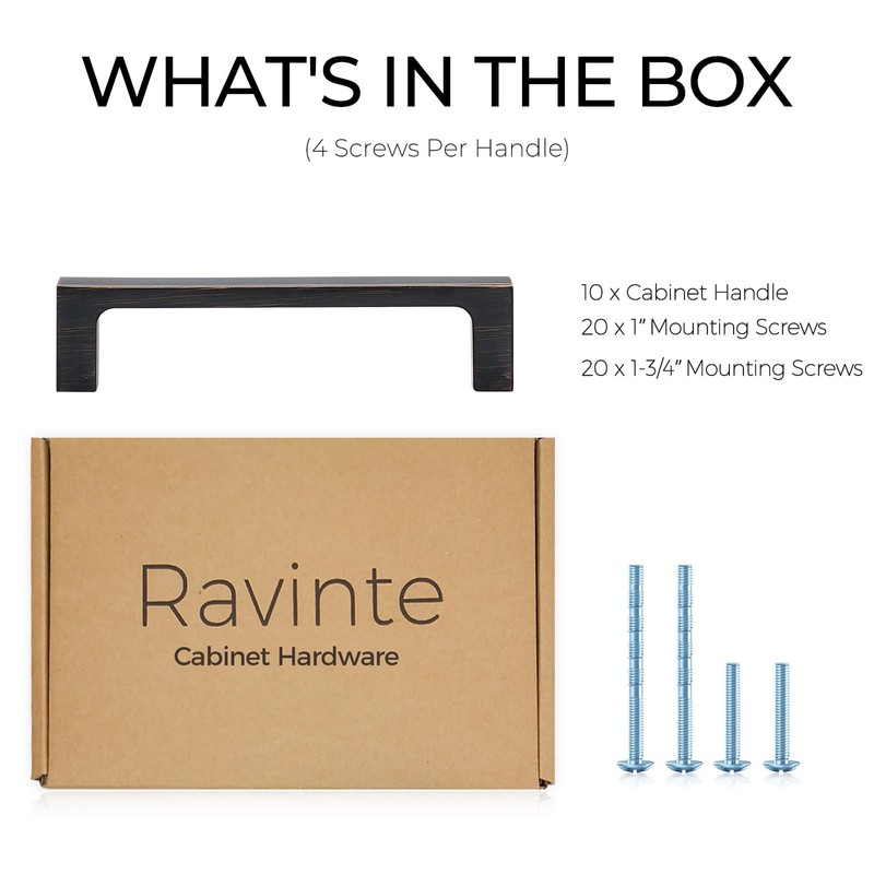 Ravinte 10 Pack Solid 4 Inch Kitchen Square Cabinet Handles