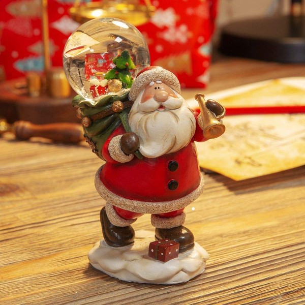 Christmas Snow Globe Small - Hand Painted Santa Clause with Glass Dome Sack