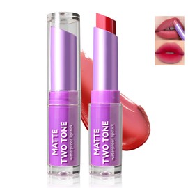 HOSAILY Double Colors 2 in 1 Lipstick and Lip Liner, Two-Tone Matte Nude Lipstick Waterproof and Long Lasting Velvet Creamy Bitten Lip Stain Makeup (04#)