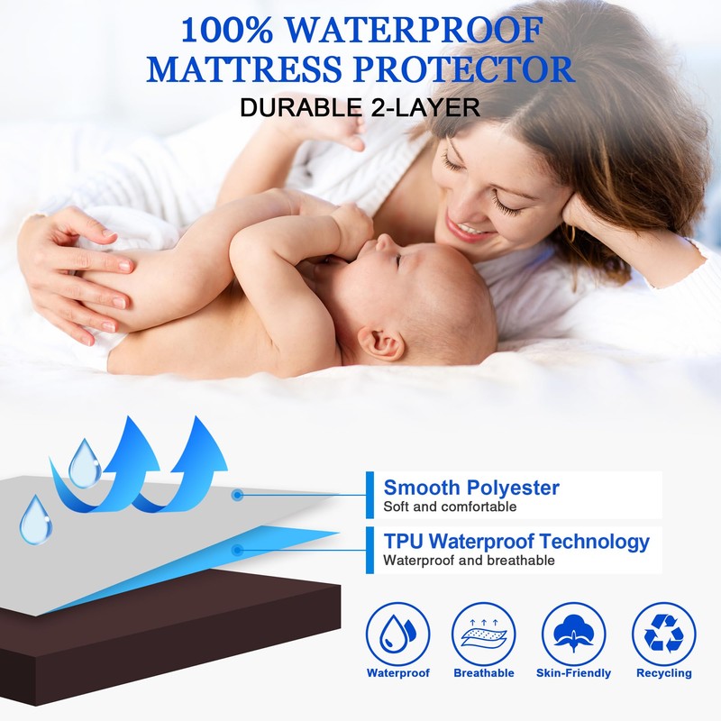 Sufdari Waterproof Mattress Protector, Small Double (4FT), 122x190cm, Brown, Microfiber,