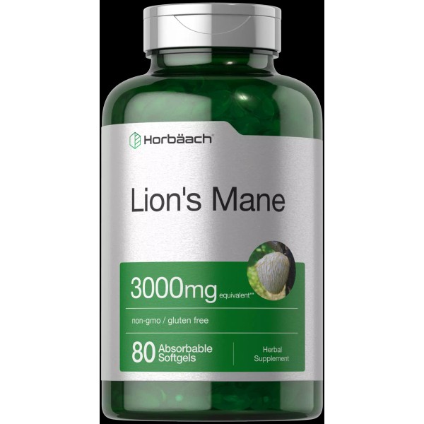 Horbäach Lions Mane Mushroom 3000mg | 80 Softgels | Non-GMO