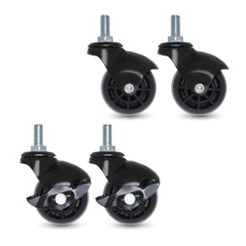 AXL 3/8 Thread Stem Casters, 50mm Ball Wheel Heavy Duty TPR Quiet Smooth Rotation, Fits Furniture/Equipment/Rack/Wagon/Desk, Made in Taiwan (With 2 Brakes & Without 2)