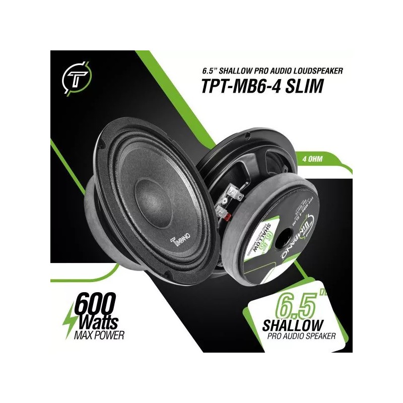 TIMPANO AUDIO (2) 6.5" MIDBASS TIMPANO 600W TPT-MB6-4 SLIM 4