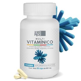 Multivitaminico Hombre con Creatina BCAAS Arginina Citrulina y Te Verde - Vitaminas y Minerales - Zinc Hierro Selenio - 30 Cápsulas - Sin azucar Sin Gluten - ZeroNovo