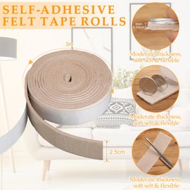 Zonon 4 Rolls 120 Inch Felt Strip with Adhesive Backing Felt Tapes Furniture Strip Rolls Self Stick Heavy Duty Polyester for Protecting Furniture and DIY Adhesive(Beige,1 Inch)