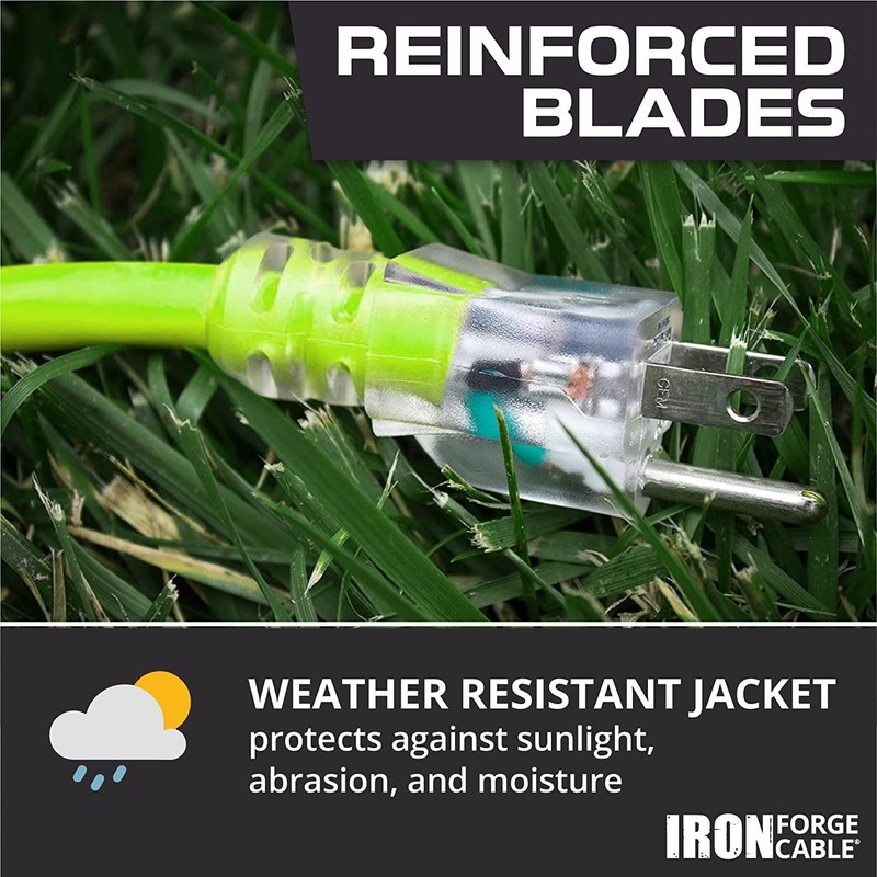 IRON FORGE CABLE 15 Ft Neon Green Extension Cord -