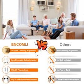 Dimmable Wall Sconces Set of Two, Plug in Wall Sconces White Fabric Shade, Wall Lamp for Bedroom, Living room, Plug in Wall Light Sconces Wall Decor Set of 2, LED Bulbs Included, Antique Brass