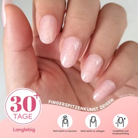 Noerrors Noerrors Glitter Pink False Nails, Pack of 32 Short Almond Oval Round Milk Pink Press-on Nails, Shiny Glitter False Nails with Glue, Full Cover Nails for Women and Girls