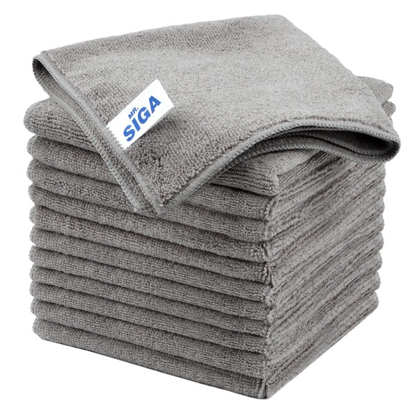MR.SIGA Microfiber Cleaning Cloth, All-Purpose Microfiber Towels, Streak Free Cleaning Rags, Pack of 12, Grey, Size 32 x 32 cm(12.6 x 12.6 inch)