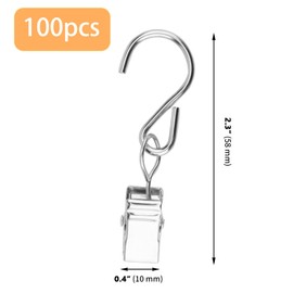 ZOENHOU 100 Pack Silver S Hooks Curtain Clips, Small Metal Curtain Hooks with Clips, Shower Curtain S Hooks for Hanging Drapes, Photo, Tapestry and Party Decoration