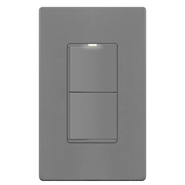 LIDER Minimalist Design Matte Finish Lighted Double Switch with Screwless Wall Plate, Combination Frameless Decorator Switch with Locator Light, Ground Terminal, Single Pole, 15A 120V, UL Listed, Gray