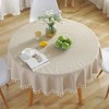 meioro Round Tablecloth Beige White Soft Plain Striped Linen Table