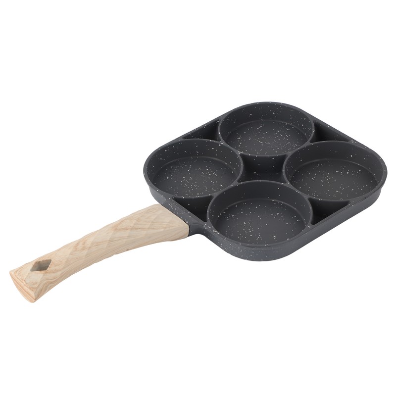 4‑Hole Egg Frying Pot Pancake Pan with Wood Handle for