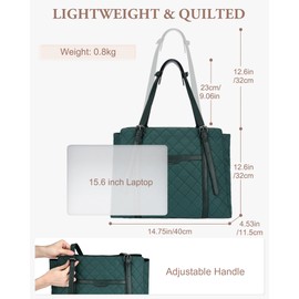 VASCHY Quilted Laptop Tote Bag for Women, Medium Puffer Work Shoulder Bag Purse for Business,College,Travel,Office Fits 15in Laptop Dark Green
