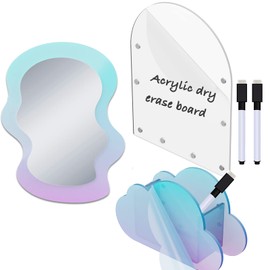 Svartur Iridescent Locker Accessories, Magnetic Locker Mirror and Pen Holder & Acrylic Magnetic Dry Erase Board for Fridge, Office, Back to School Essential Locker Set for Locker Organizer, Irregular