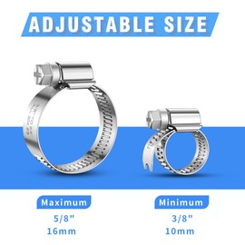 PEROMI 24PCS Heavy Duty Hose Clamps Stainless Steel 304,3/8" Hose Clamp-5/8" Hose Clamp in (10-16mm) Adjustable Worm Gear Drive Small Radiator Hose Clamps,Pipe Clamp for Automotive and Industrial Use