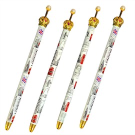 Set of 4 London Crown Pens - London Street Name Pen - London Landmark Icon Pen - British Queen Pen - England Icons Crown Pen Big Ben Tower Bridge Pen