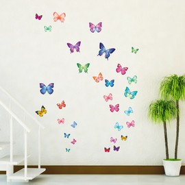DECOWALL DW-1201 38 Colourful Butterflies Kids Wall Stickers Decals Peel and Stick Removable for Nursery Bedroom Living Room Art murals Decorations