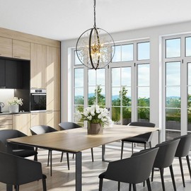 TELAFLY 18" Modern Crystal Chandeliers,Black Mate Metal Globe Firework Dandelion Sputnik Ceiling Hanging Pendant Lighting Fixtures for Dining Room Bedroom Kitchen Living Room (8-Light)