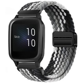 Issinlky Nylon Braided Band for Garmin Venu Sq/Sq 2 Music, 20mm Elastic Strap for Venu 2 Plus, Vivoactive 3/5, Vivomove HR, Forerunner 55 245 645