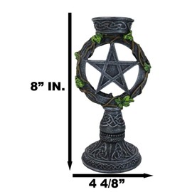 Ebros Wicca Pentagram Pentacle Star Encased in Circle of Life Symbol Votive Tealight Candle Holder with Celtic Knotwork Design and Ivy Leaves Vine Wiccan Witchcraft Decorative Candleholder