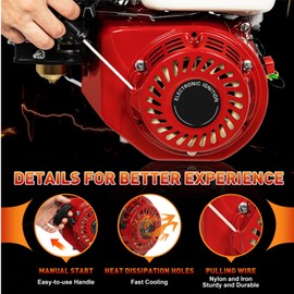 6.5HP 4 Stroke Gas Engine Replaces, 200CC Pull Start Gasoline Engine Motor, OHV Air Cooling System Horizontal Shaft, for Honda GX160 Go Kart Compressor Scarifier Lawnmower Cement Mixer Dust Collector