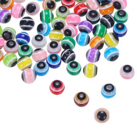 PATIKIL Evil Eye Perlen, 100 Stück, Kunstharz, türkischer böser Blick, rund, Abstandshalter, Anhänger, Verbindungsstück für Bastelarbeiten, Armbänder, Halsketten, Ohrringe, mehrfarbig