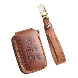 TECART Car Key Top Key Case for L-and Rover R-Ange Rover Evoque Velar SportDiscovery 4 Freelander, Key Shell Fits Jaguar XF XJ XE XJL Key Fob 5 Buttons, brown