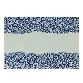 Ambesonne Evil Eye Cutting Board, Energetic Border Framework Design with All Seeing Eyes Good Luck Symbol, Decorative Tempered Glass Cutting and Serving Board, Small Size, Blue Pink Yellow