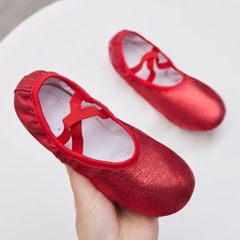 Phineein - Zapatos de Ballet para niñas con Suela Dividida y Purpurina para niños, Rojo -, 1 Big Kid